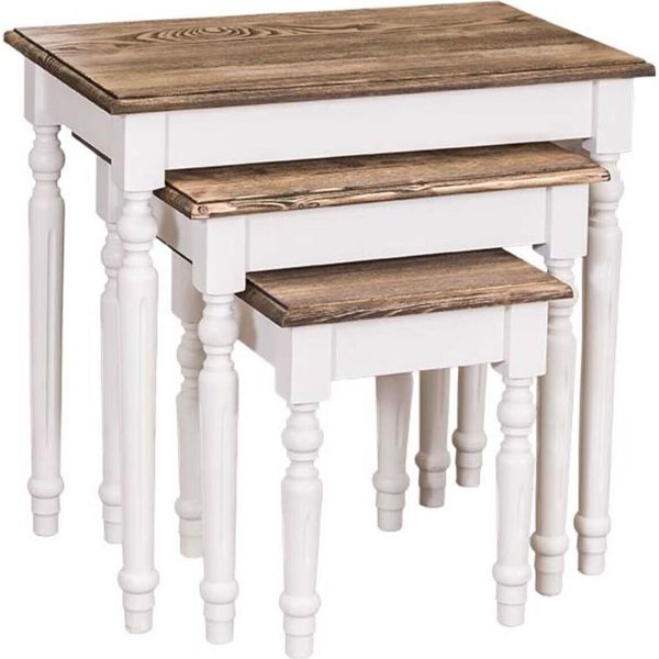 Casa Padrino Tavolino In Stile Country Set Di 3 Bianco / Marrone - Mobili In Legno Massiccio In Stile Country-image