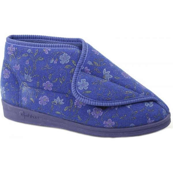 Pantofole Da Donna Comfylux Andrea Con Chiusura A Velcro, Motivo Floreale DF505 (37 Eu) (Blu)-image