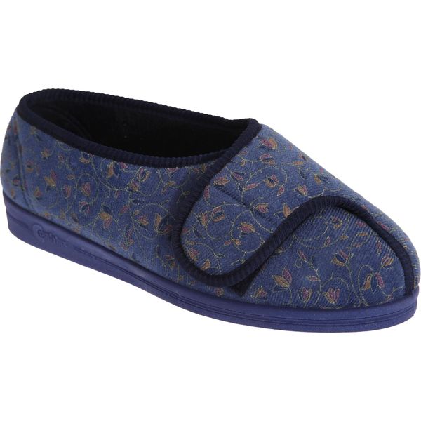 Pantofole Da Donna Comfylux Helen Con Chiusura A Velcro, Motivo Floreale, Vestibilità Extra Large DF507 (36 Eu) (Mirtillo)-image