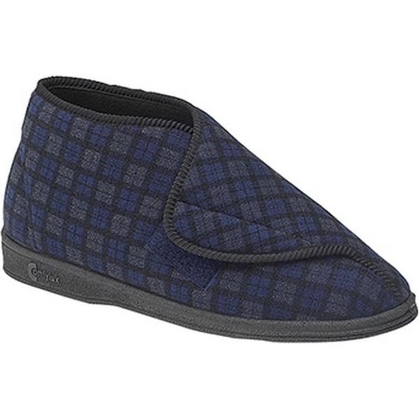 Pantofole Comfylux James Da Uomo Con Chiusura A Velcro, A Scacchi DF813 (44 Eu) (Blu Navy)-image