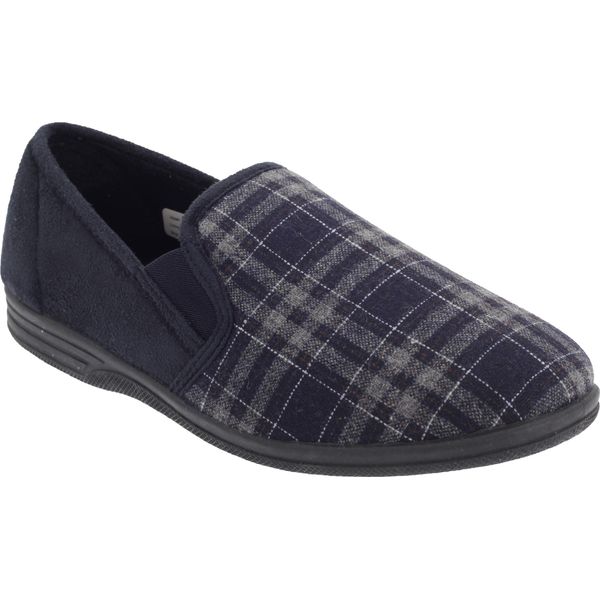 Zedzzz Pantofole Harley Da Uomo / Pantofole Con Feltro, A Scacchi DF821 (47 Eur) (Blu Navy A Scacchi)-image