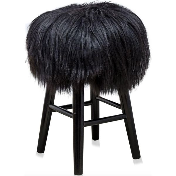Casa Padrino Sgabello Nero Ø 40 X H. 57 Cm - Sgabello Con Pelle Di Pecora-image