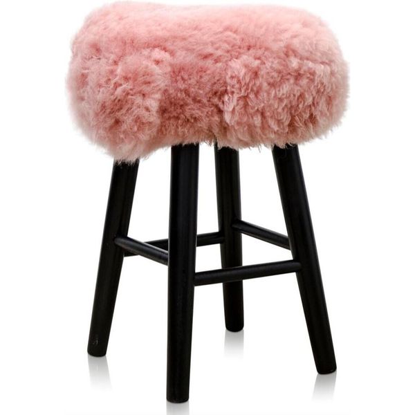 Casa Padrino Sgabello Rosa/Nero Ø 40 X H. 57 Cm - Sgabello Con Pelle Di Pecora-image