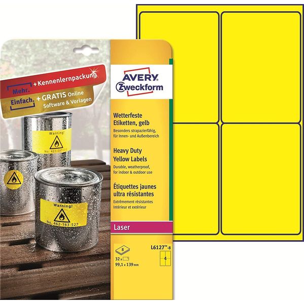 Avery Zweckform Etichette Resistenti Alle Intemperie 99,1 X 139,0 Mm Giallo 32 Etichette-image