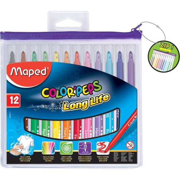 Maped 845017 Penne In Fibra Maped Color'peps Long Life, Set Di 12 Penne A Cerniera-image