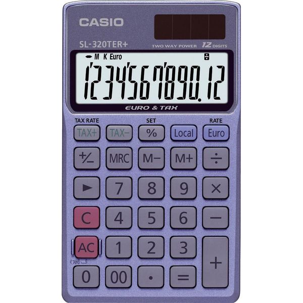 Casio® SL-320TER+ Calcolatrice Tascabile SL-320TER+, Alimentazione A Energia Solare/Batteria, 70 X 8 X 118,5 Mm, Blu/Grigio-image