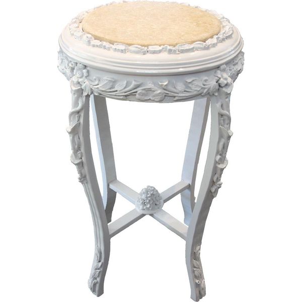 Casa Padrino Tavolino Barocco Rotondo 'Flowers' Bianco/Crema Anticato - 71 X 42 Cm-image
