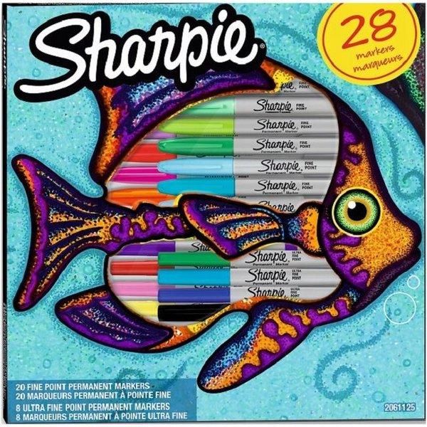Sharpie 2061125 Marcatore Permanente Sharpie Fine, Confezione Da 28 Pezzi "Fish"""-image