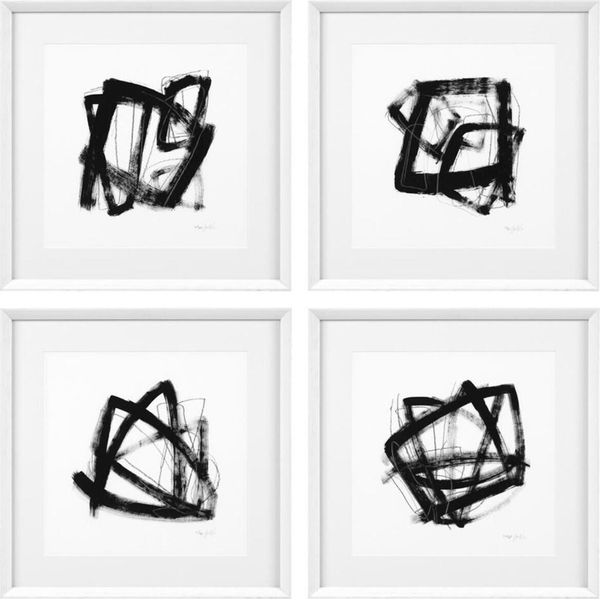 Casa Padrino, Set Di 4 Quadri Decorativi In Bianco/Nero 58 X H. 58 Cm - Stampe Artistiche-image