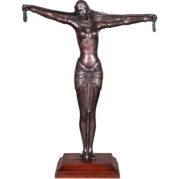 Casa Padrino Figura In Bronzo Lady Bronze / Brown 41 X 19 X H. 53 Cm - Figura Decorativa Su Base Di Legno-image