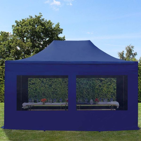 Toolport 3X4,5M Gazebo Pieghevole Con Laterali (Finestre Panoramiche), Premium Acciaio, Blu Scuro-image