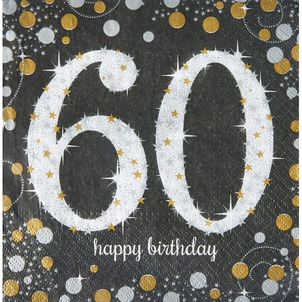 Amscan 511547 - Tovaglioli 60° Compleanno, 16 Pezzi, 33 X 33 Cm, Happy Birthday, Sparkling Celebration, Oro-image