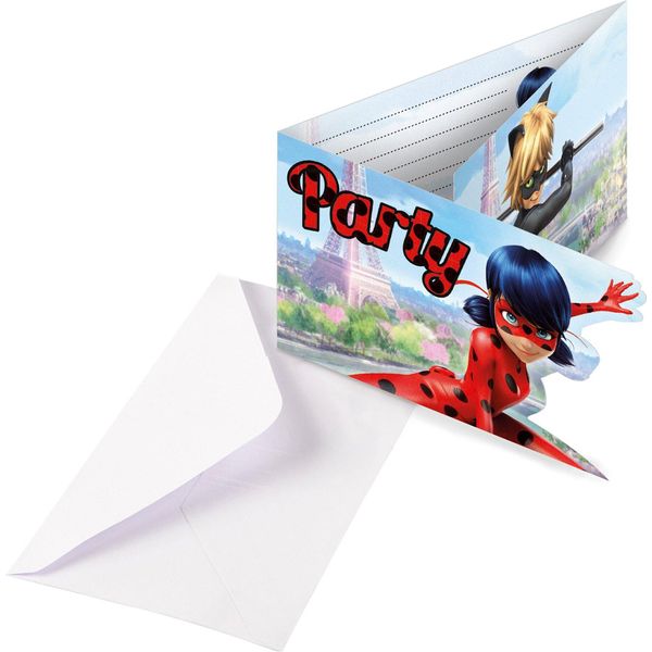 Biglietti D'invito Miraculous Ladybug Cat Noir 8 Pezzi Festa Di Compleanno Per Bambini-image
