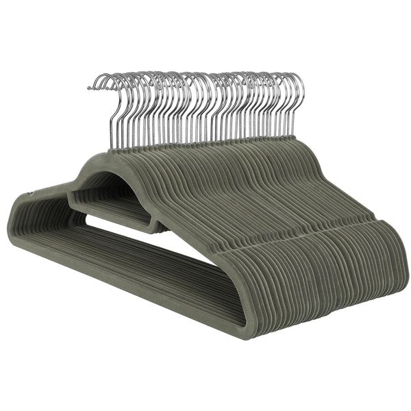 Songmics Appendiabiti In Velluto 50 Pezzi 0,6 Cm Di Spessore Appendiabiti Per Abiti Appendiabiti Per Giacche Con Superficie Antiscivolo Con Due Tacche Gancio Girevole A 360° Antiscivolo Grigio CRF50V-image