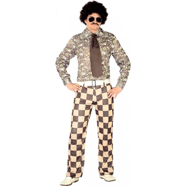 70S Retro Suit Disco Costume Shirt Tie Carnival Party Outfit Adulto 70S Party Theme, Taglia: 52 - 54 (L) Colore: Brown-image