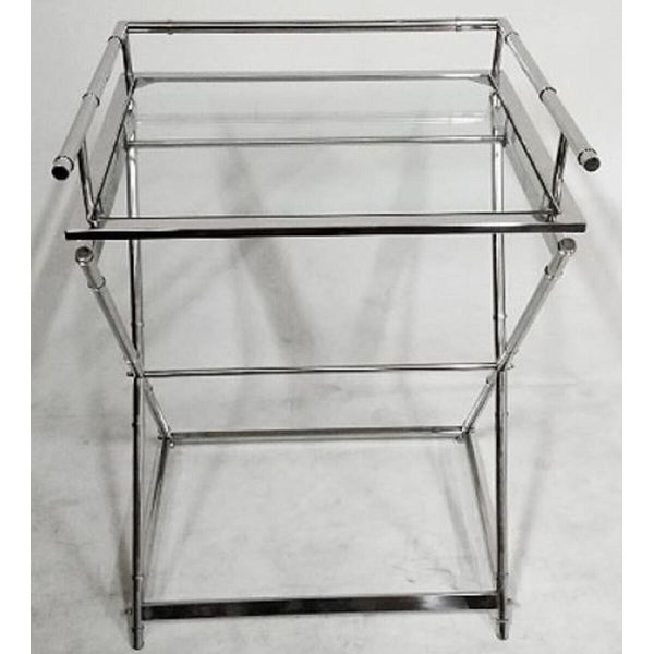 Casa Padrino Tavolino In Ottone Con Piano In Vetro Argento 60 X 50 X H. 76 Cm - Arredamento Alberghiero-image