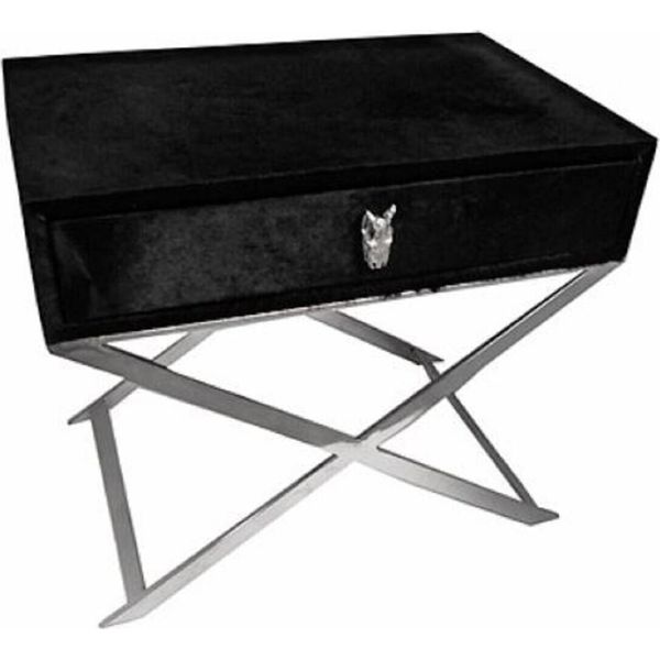 Casa Padrino Tavolino Con Cassetto Nero / Argento 70 X 46 X H. 61 Cm - Mobili Soggiorno-image