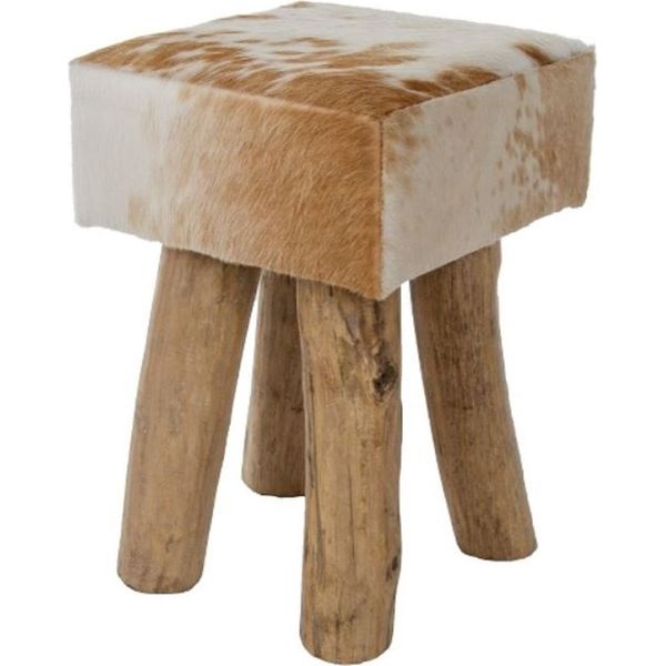 Casa Padrino Sgabello In Pelliccia Stile Country Marrone / Bianco / Colori Naturali 30 X 30 X H. 45 Cm - Sgabello Con Gambe In Legno Massiccio-image