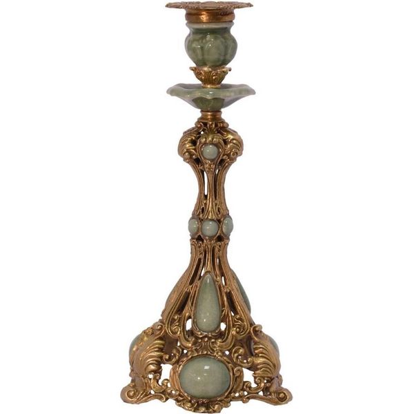 Casa Padrino Candeliere Liberty Ottone / Verde 15,2 X 15,2 X H. 31,8 Cm - Accessori Barocco E Liberty Deco-image