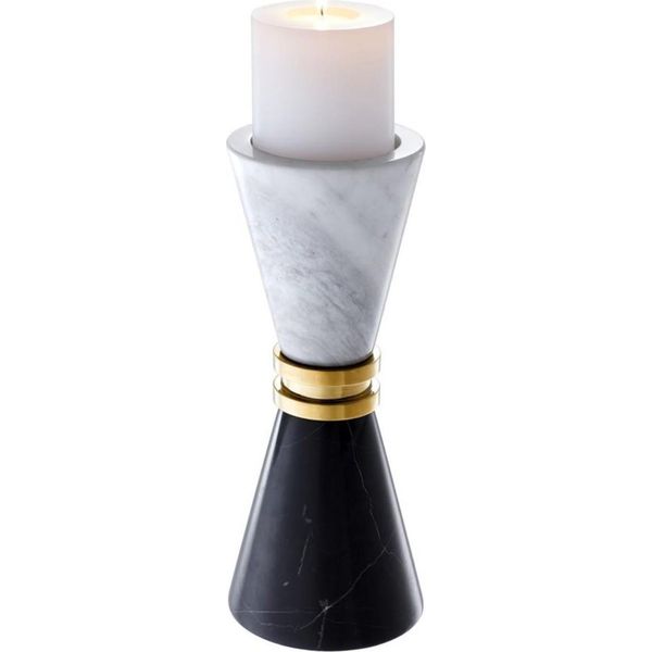 Casa Padrino Portacandele In Marmo Nero / Bianco / Oro Ø 11 X H. 28 Cm - Accessori Per La Decorazione Di Alberghi E Ristoranti-image
