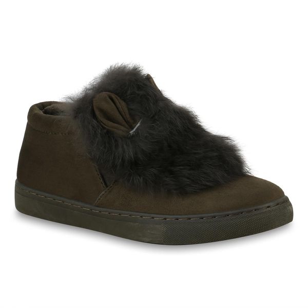 Mytrendshoe Donna Slip On Sneaker Pelliccia Pantofole Formatori 825606, Colore: Verde Scuro, Taglia: 40-image