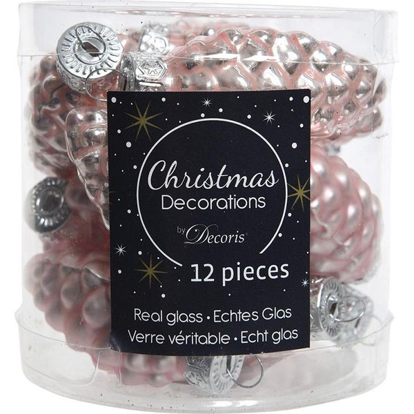 Decorazioni Per Albero Di Natale Coni 6Cm In Vetro 12 Pezzi - Rosa Cipria-image