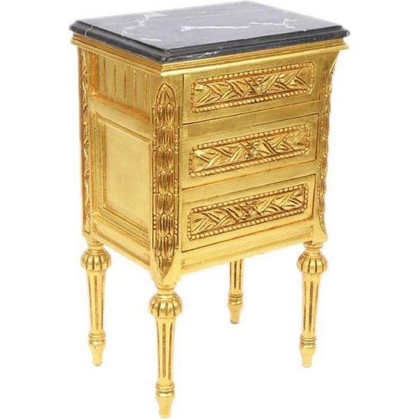 Casa Padrino Tavolino Barocco Con 3 Cassetti E Piano In Marmo Oro/Nero 45 X 55 X H. 75 Cm - Mobili Barocchi-image