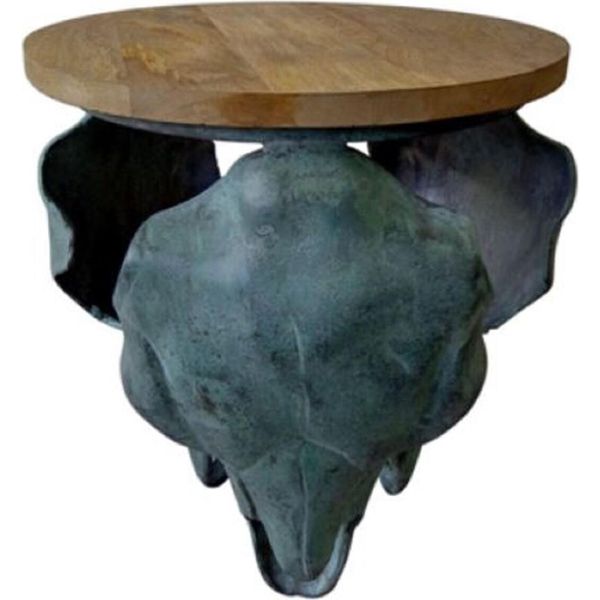 Casa Padrino Tavolino Di Design Bull Skull Grey / Verde Antico / Colori Naturali 46 X 40 X H. 53 Cm - Mobili Soggiorno-image