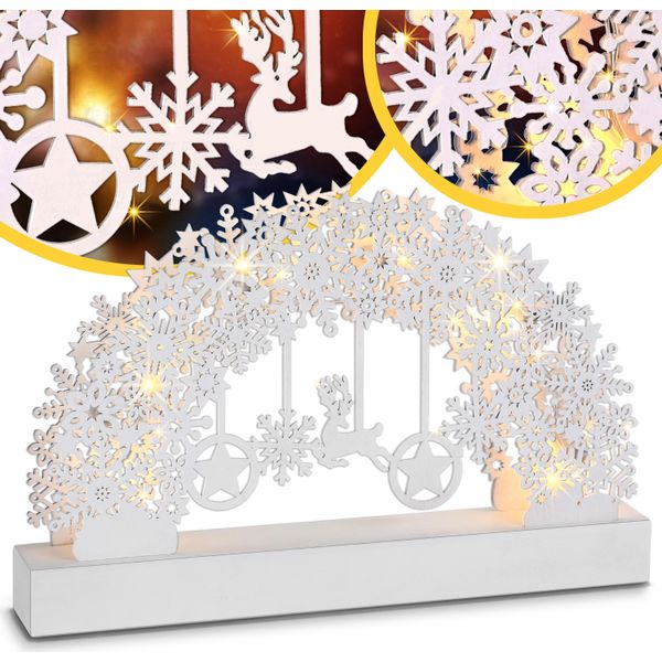 Monzana Addobbo Natalizio Legno Luci Natale Led Batteria Timer Fiocchi Di Neve Decorazioni Natalizie-image