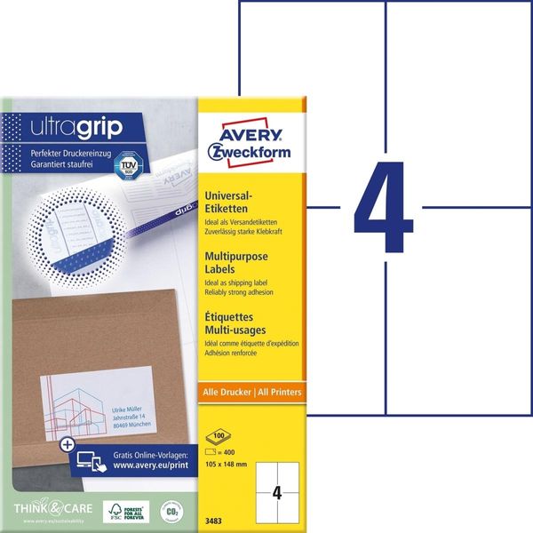Avery 3483-100.IT Avery Etichetta Multiuso, 105 X 148 Mm, Bianco-image