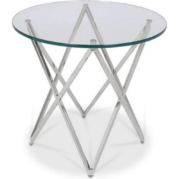 Casa Padrino Tavolino Argento Ø 60 X H. 55 Cm - Tavolo Rotondo In Acciaio Inox Con Piano In Vetro - Mobili-image