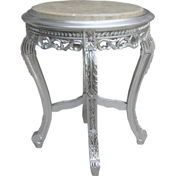 Casa Padrino Tavolino Barocco Argento Con Piano In Marmo Color Crema 48 X 48 X H. 55 Cm - Tavolino Barocco D'arredo-image
