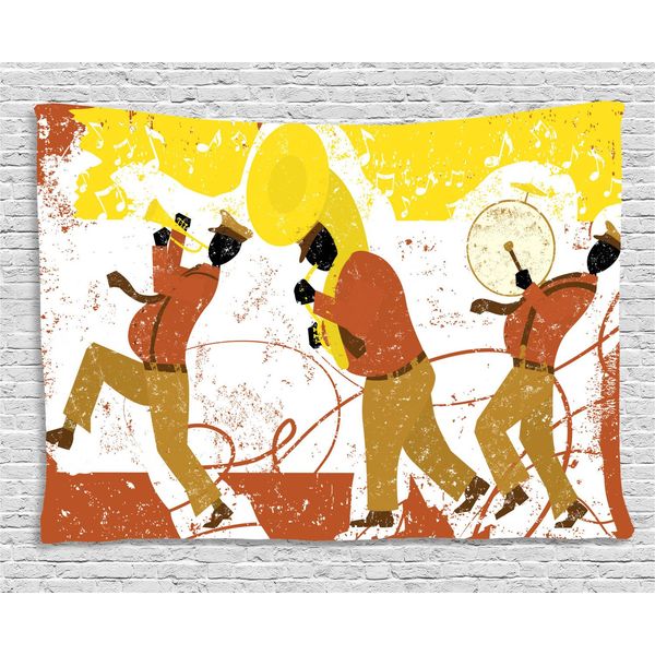 Abakuhaus Arazzo Musicale, Musica Di Strada Con Tromba, Soggiorno Camera Da Letto Casa Arazzo In Raso Setoso, 150 X 100 Cm, Marrone Chiaro Cannella E Giallo-image