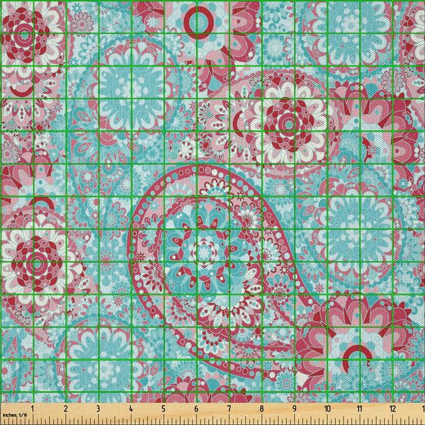 Abakuhaus Tessuto In Microfibra Venduto Al Metro, Motivo Tradizionale Orientale Con Fiori Primaverili, Ornamenti Paisley, Arte Orientale Ornamentale, 1 M (230 X 100 Cm), Rosa Azzurro Pallido-image