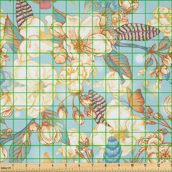 Abakuhaus Tessuto In Raso Shabby Flora Venduto Al Metro, Immagine Senza Cuciture Con Motivi Floreali Primaverili, Vigna, Giardino, 1 M (148 X 100 Cm), Azzurro, Bianco, Lilla-image