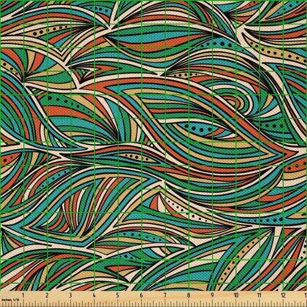 Abakuhaus Tessuto Satinato Astratto Venduto Al Metro, Composizione Colorata Con Linee Vorticose, Illustrazione Astratta Disegnata A Mano, 3 M (148 X 300 Cm), Multicolore-image