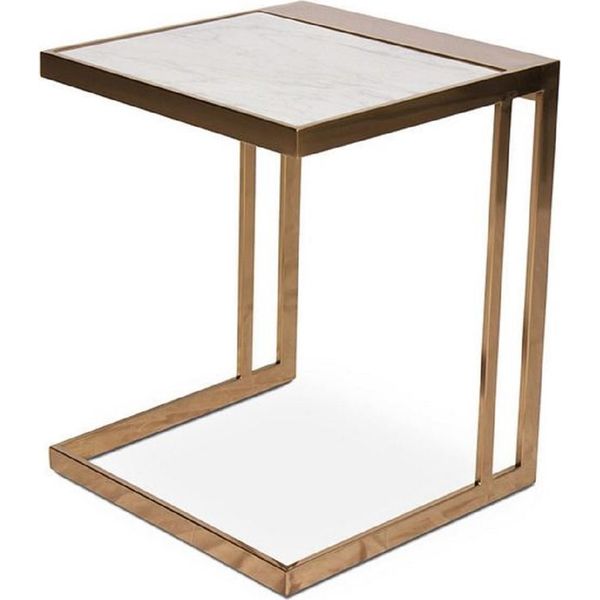 Tavolino Di Design Casa Padrino Oro Rosa / Bianco 40 X 40 X H. 50 Cm - Tavolino In Acciaio Inox Con Piano In Marmo-image