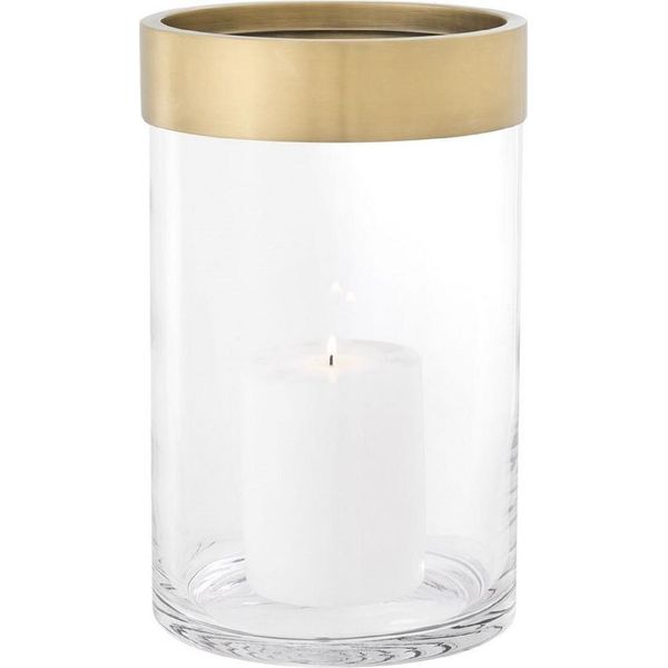 Casa Padrino Candeliere In Ottone Antico Ø 20 X H. 31,5 Cm - Candeliere Rotondo In Vetro Con Anello In Alluminio - Collezione Luxury-image
