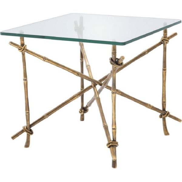 Casa Padrino Tavolino In Ottone Vintage 55 X 55 X H. 49,5 Cm - Tavolino In Ottone Con Piano In Vetro - Mobili-image