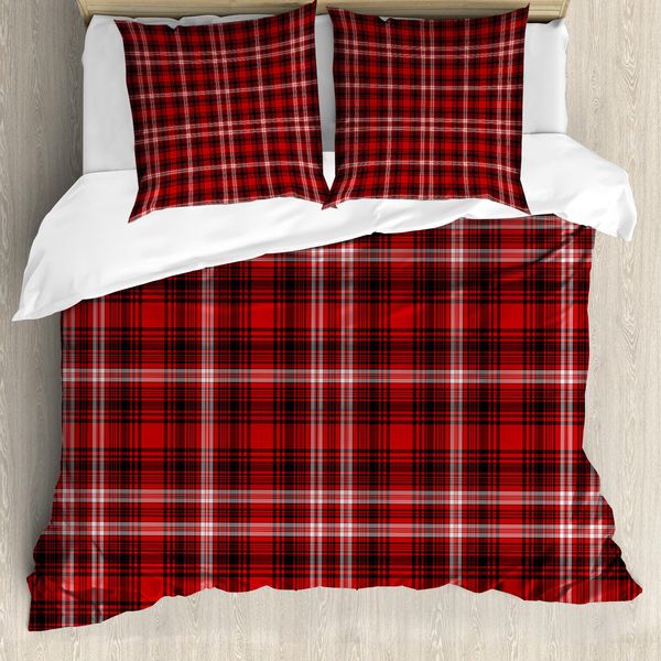 Copripiuma Abakuhaus, Nostalgico Motivo A Righe Britannico, Antiacaro, Adatto A Chi Soffre Di Allergie, Con Federe, 155 Cm X 220 Cm - 80 X 80 Cm, Rosso Scarlatto, Bianco E Nero-image