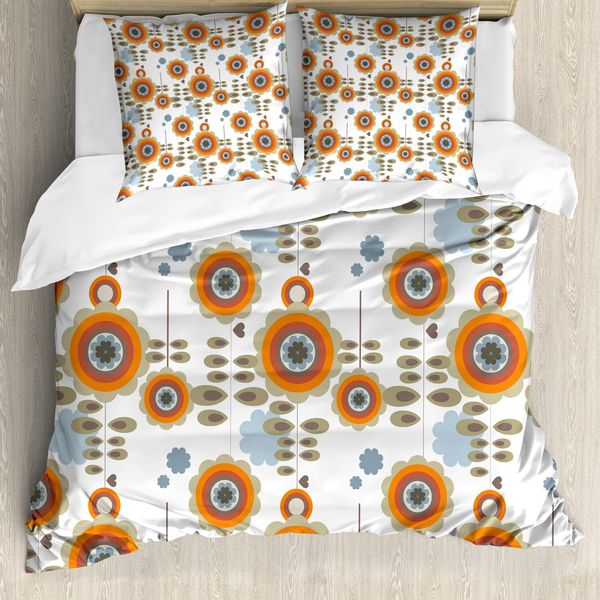 Abakuhaus Set Copripiumino Rosso E Marrone Per Letti Matrimoniali, Motivo Floreale, Antiacaro, Adatto A Chi Soffre Di Allergie, Con Federe, Multicolore-image