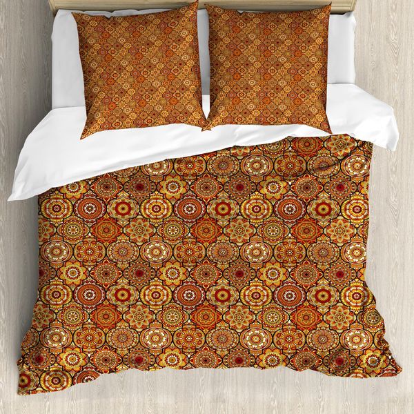 Abakuhaus Copripiumino Marocchino, Motivi Floreali Ottomano, Antiacaro, Adatto A Chi Soffre Di Allergie, Con Federe, 200 Cm X 200 Cm - 80 X 80 Cm, Arancione Giallo Marrone-image
