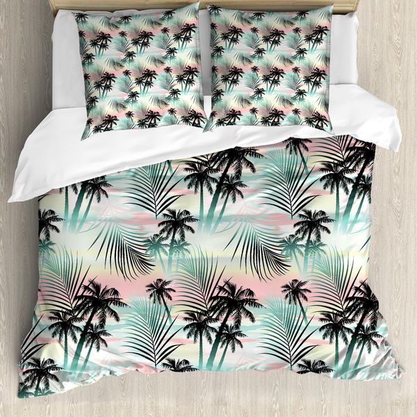 Abakuhaus Copripiumino Hawaii, Palme Estive E Felci, Antiacaro, Adatto A Chi Soffre Di Allergie, Con Federe, 155 Cm X 220 Cm - 80 X 80 Cm, Multicolore-image