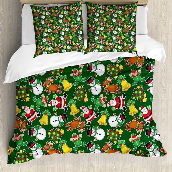 Abakuhaus Set Copripiumino Natalizio Per Letti Matrimoniali, Vivaci Icone Gioiose, Antiacaro, Adatto A Chi Soffre Di Allergie, Con Federe, Multicolore-image