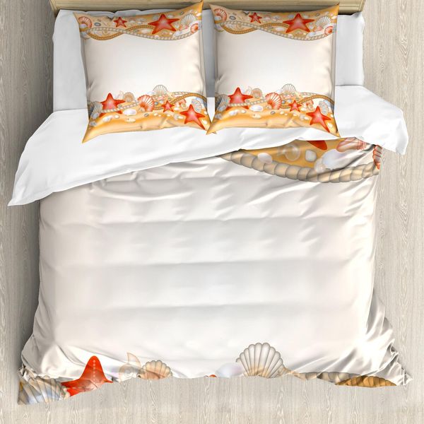 Abakuhaus Copripiumino Da Spiaggia, Sabbia Conchiglie Corde, Antiacaro Adatto A Chi Soffre Di Allergie Con Federe, 155 Cm X 220 Cm - 80 X 80 Cm, Arancione Pallido Vermiglio-image