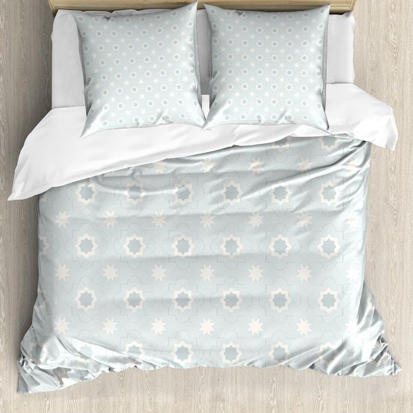 Abakuhaus Set Copripiumino Quatrefoil Per Letti Matrimoniali, Stile Marocchino Arcaico, Antiacaro, Adatto A Chi Soffre Di Allergie, Con Federe, Azzurro E Bianco-image