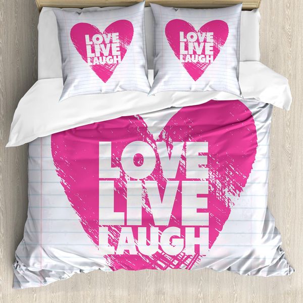 Abakuhaus Vivi, Ridi, Ama Copripiumino, Notebook Parole, Antiacaro Adatto A Chi Soffre Di Allergie Con Federe, 155 Cm X 220 Cm - 80 X 80 Cm, Rosa Bianco-image