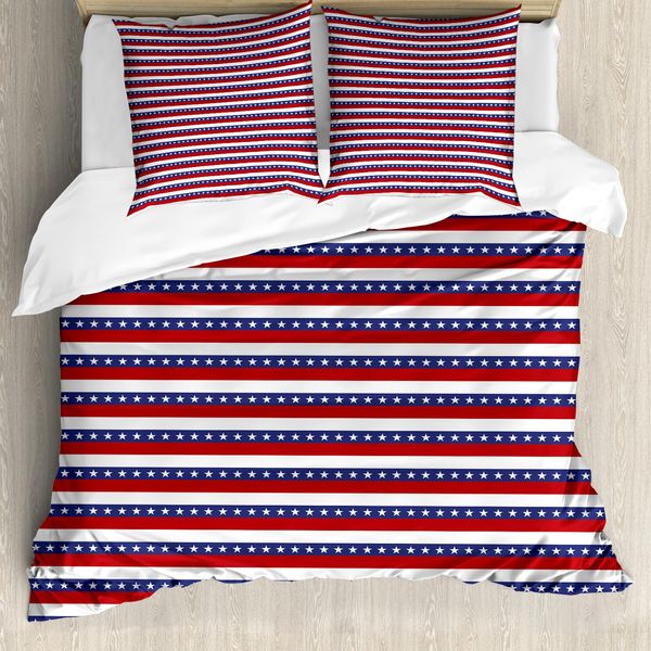 Abakuhaus 4 Luglio Copripiumino, Motivo Bandiera Americana, Antiacaro, Adatto A Chi Soffre Di Allergie, Con Federe, 200 Cm X 200 Cm - 80 X 80 Cm, Viola Blu Rubino-Bianco-image
