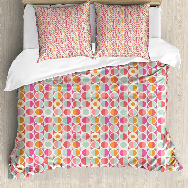 Abakuhaus Copripiumino Pastello, Cerchi Colorati Funky, Antiacaro, Adatto A Chi Soffre Di Allergie, Con Federe, 200 Cm X 200 Cm - 80 X 80 Cm, Multicolore-image