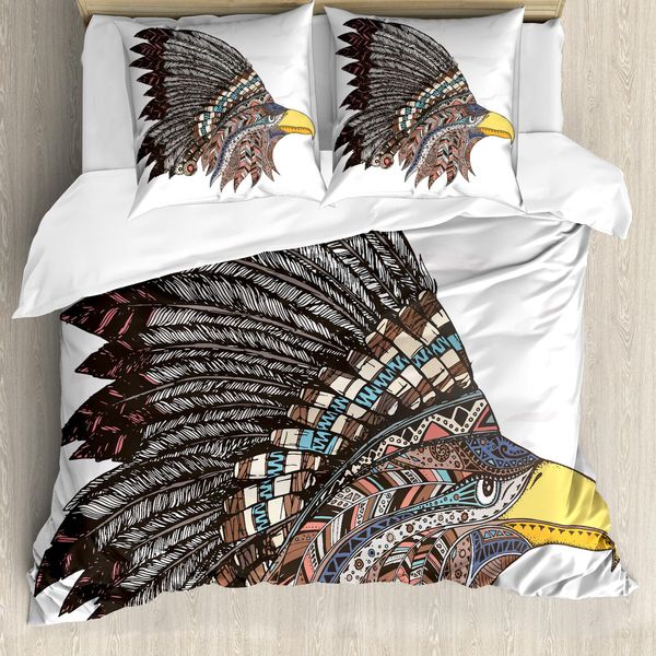 Abakuhaus Adler Copripiumino, Tribal Hippie Piumato, Antiacaro, Adatto A Chi Soffre Di Allergie, Con Federe, 155 Cm X 220 Cm - 80 X 80 Cm, Multicolore-image